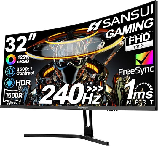 SANSUI 32 Inch Curved 240Hz Gaming Monitor High Refresh Rate, FHD 1080P Gaming PC Monitor HDMI DP1.4, Curved 1500R, 1Ms MPRT, HDR,Metal Stand,VESA Compatible(DP Cable Incl.)