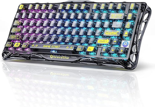 GravaStar Mercury K1 Lite 75% Gaming Keyboard, 2.4GHz/BT/Wired Tri-Mode Wireless Keyboard, Gasket Hot Swappable Mechanical Keyboard, Pre-lubed Linear Switches, RGB Backlit (Transparent Black)