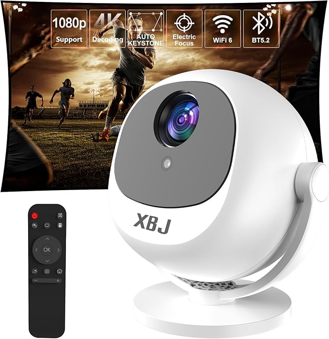 [Built-in Apps/Electric Focus/400 ANSI] 360 Mini Portable Projector, Wifi 6, Bluetooth, Smart Movie Projector for Bedroom, Support 4K Proyector Portátil, Auto Keystone, Compatible with TV Stick