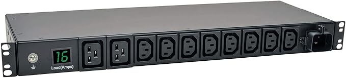 Tripp Lite Metered PDU, 3.8kW Single-Phase, 200/220/230/240V, 10 Outlets (8 C13, 2 C19) IEC-309 16A Blue, 8ft Cord, 1U Rack-Mount Power, TAA (PDUMH16HV)