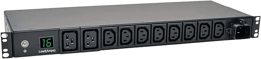 Tripp Lite Metered PDU, 3.8kW Single-Phase, 200/220/230/240V, 10 Outlets (8 C13, 2 C19) IEC-309 16A Blue, 8ft Cord, 1U Rack-Mount Power, TAA (PDUMH16HV)