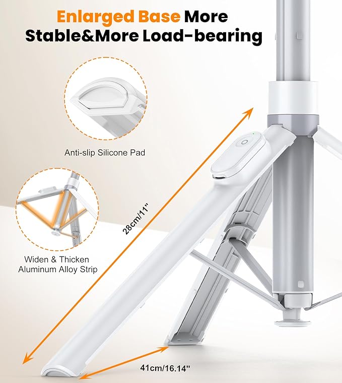 TONEOF 66" Automatic Phone Tripod with Magnetic Rechargable Remote,Selfie Stick 360° Vertical & Horizontal Rotatable,Stable for iPhone/Android(White)