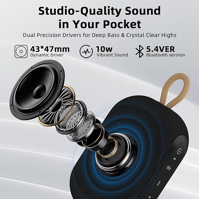 LOBKIN Portable Bluetooth Speaker,IP67 Waterproof 360°Immersive Sound Built in Mic 10W Loud Sound All Day Playtime Wireless Stereo Pairing,Bluetooth 5.4 Small Wireless Speaker for Home/Outdoors/Travel