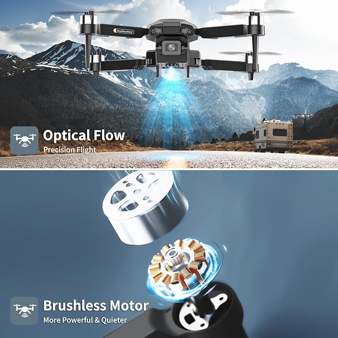 F198 Drone with Dual Camera, 720P HD 90° Adjustable Lens, Quadcopter Dual Camera, WiFi APP, 3D Flip, Auto Hold, Optical Flow Positioning, Foldable Drone for Adult Beginners