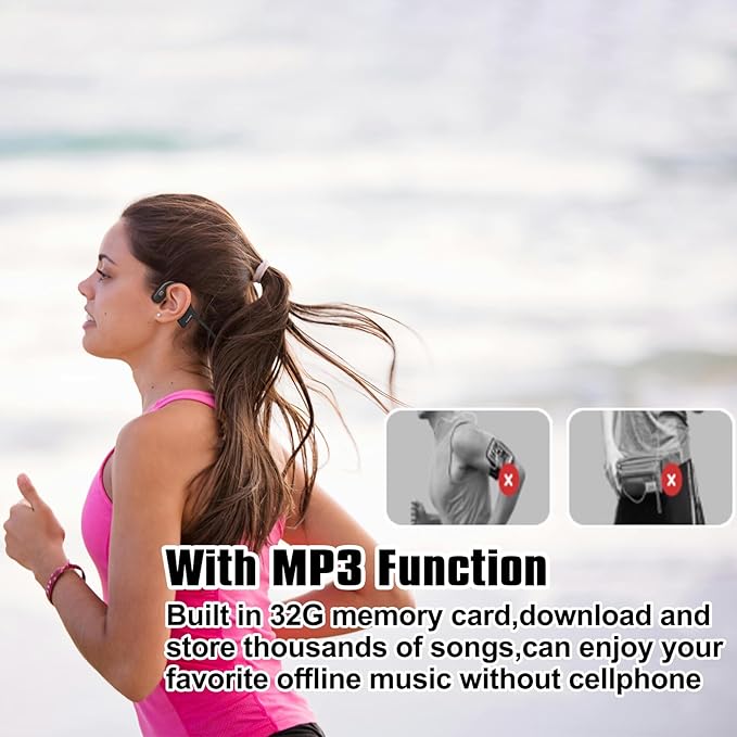 Upgraded Bone Conduction Headphones Bluetooth 5.3 Headset - IP68 Waterproof Wireless Headphone, 32G MP3 Memory, 12Hrs Sport Earphones for Swimming, AI Noise Cancel, Open-Ear Comfort