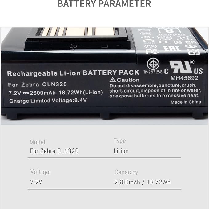 10Pack 3400Mah battery for Zebra Printer ZQ610 QLN320 QLN220 QLN220(HC) QLn320HC ZQ500 ZQ510 ZQ520 ZQ521 ZQ610 ZQ620 ZR628 ZR638 ZQ658 ZQ668 ZR658 ZR668 PN BTRY-MPP-34MA1-01 P103165-101 P1089503-003