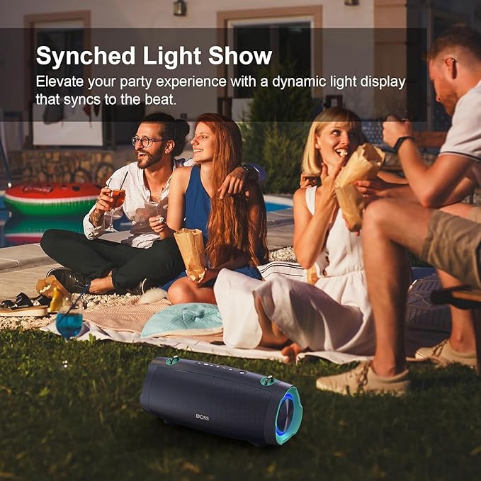 DOSS Extreme Boom Pro D100 Bluetooth Speaker with 140W Peak, 70W Bold Sound, Extra Bass, 24H Playtime, Beat-Sync Lights, Built-in Power Bank, IPX6 Waterproof, Portable Strap for Outdoor, Camping-Green