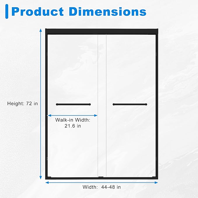 44-48" W x 72" H Shower Door Bathroom Double Sliding Shower Door 1/4"(6mm) Thick Tempered Clear Glass Door with Stainless Steel Handle for Walk-in Shower, Matte Black
