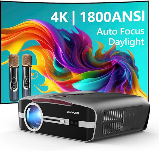 4K Projector Auto Focus HDR WiFi 6, Smart Daylight Projector 4K High Lumen 1800 ANSI LED 1080P Ultra HD Ceiling Home Theater Karaoke Movie Gaming Indoor Outdoor with Bluetooth HDMI USB Ethernet Apps