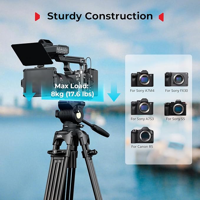 SmallRig FreeSpeed Heavy Duty Video Tripod, 74" Camera Tripod with 360° Fluid Head for Manfrotto Plate, One-Knob Quick Extend, 75mm Bowl, Load up 17.64lb for DSLR Mirrorless Camera, Camcorder- FSD14