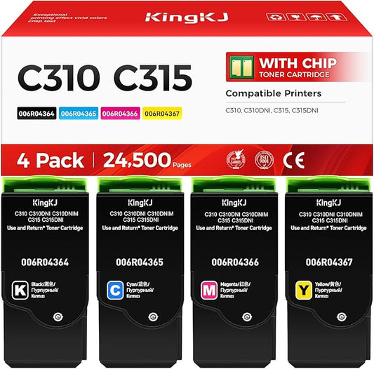C310 C315 Toner Cartridge Set 4-Pack with chip High-Yield 006R04364 006R04365 006R04366 006R04367 Replacement for Xerox C310 C310DNI Versalink C315 C315DNI Color Printer Ink Black Cyan Magenta Yellow
