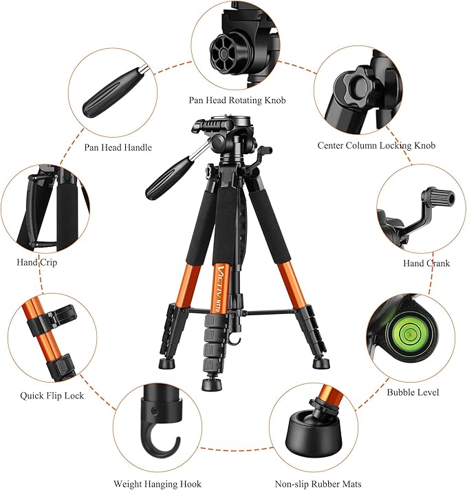 Victiv Tripod 74-Camera-Tripod for Cell Phone, Aluminum Professional Heavy Duty Camera Tripod Stand, Tripod for Camera DSLR SLR with Carry Bag, Compatible with Canon Nikon iPhone
