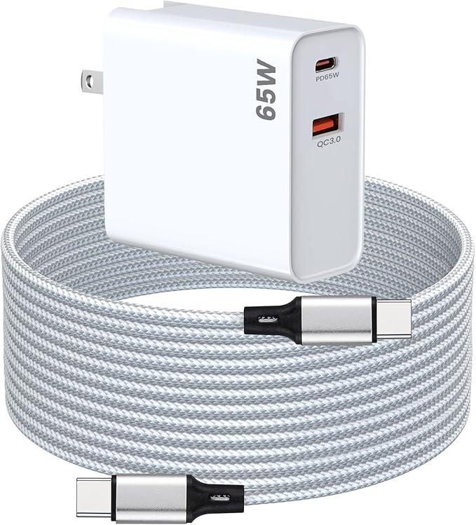 PD 65W USB C Super Fast Charger Compatible with Oculus Quest 3s, Quest 3 - Dual Port USB + Type C Adapter with 6.6ft C to C Charging Cable for Meta Quest 2 and Pico 4 Ultra VR Headsets