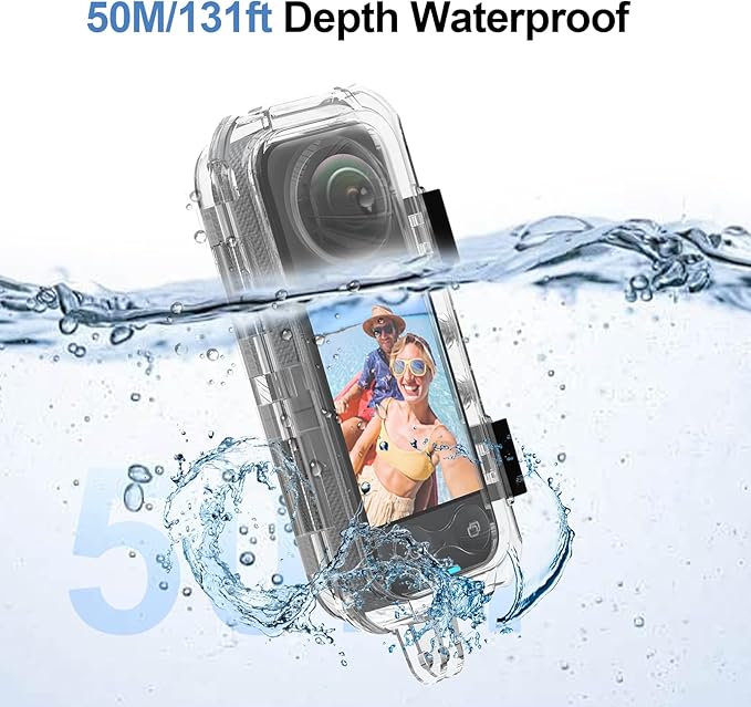 Hualele Waterproof Invisible Dive Case 50m/164ft Underwater Camera Housing for Insta360 X4, Shell Protective Case for X4 with Bracket Accessories Clear