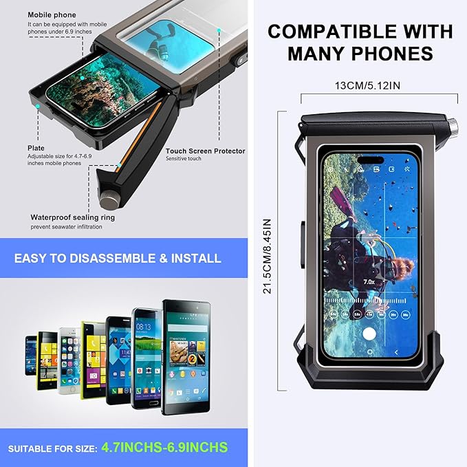 2025 Underwater Diving Snorkeling Phone Case for iPhone 17/16/15/14/13/12/11 Pro Max/XS/X Samsung Galaxy S25/S24/S23 [100FT/30M] Professional Scuba Dive Waterproof Case Underwater Photo Video Cover