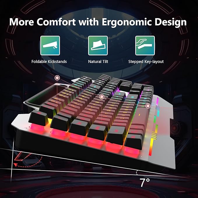 AULA Keyboard, T102 104 Keys Gaming Keyboard and Mouse Combo with RGB Backlit Number Pad, All-Metal Panel Waterproof Light Up PC Keyboard,USB Wired Computer Keyboards Gaming for Win XP/7/8/10 PC Gamer