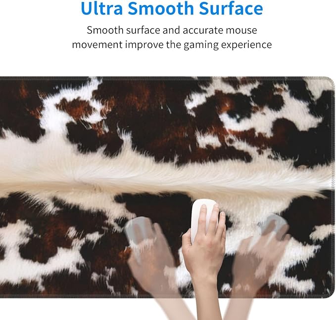 Gaming Mouse Pad, Large Non-Slip Rubber Base Mousepad, Keyboard Mouse Mat, Desk Pad with Stitched Edges, 31.5x11.8inch, Brown Cowhide