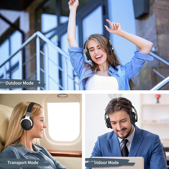 AUSDOM Bluetooth Headphones Noise Cancelling: Over Ear Wireless ANC Headphones with Microphone, 50Hrs Playtime, Deep Bass, Hi-Fi Sound, Comfortable Ear Cushions for Travel Work Cellphones, Silver