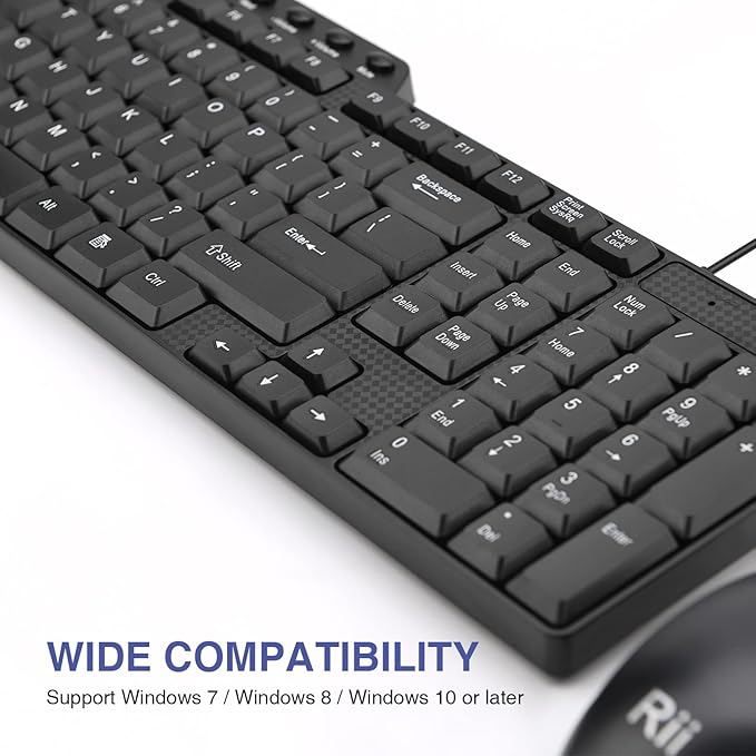 (10PACK) Wired Keyboard and Mouse,Rii RK203 Ultra Full Size Slim USB Basic Wired Keyboard Mouse Combo Set with Number Pad for Computer,Laptop,PC,Notebook,Windows