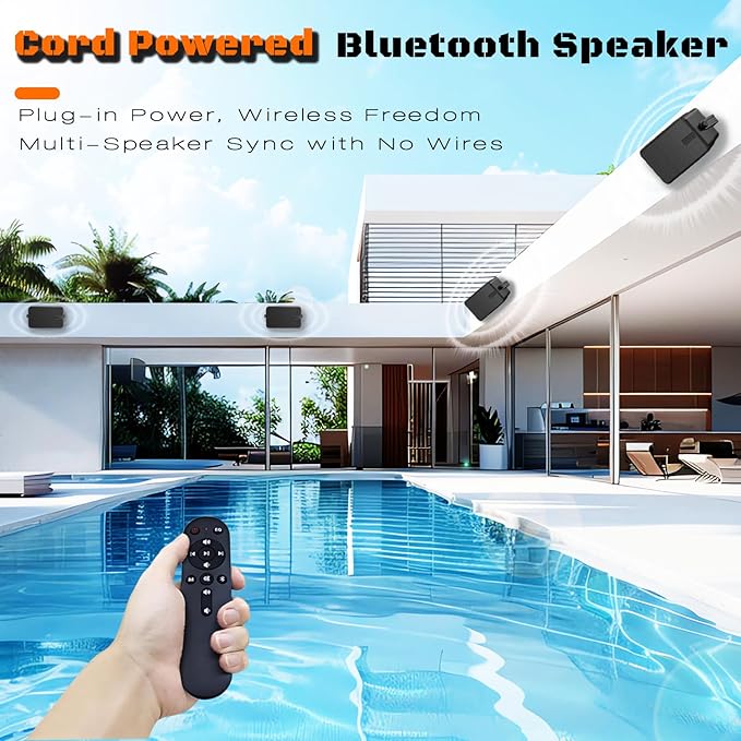 400W Outdoor Bluetooth Speakers | Wireless Sync 100+ Speakers | IPX5 Waterproof Wall Mount | for Party, Patio, Porch, Garage (Pair, Black)