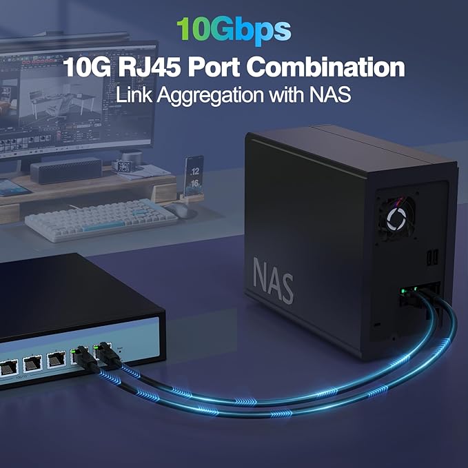 8 Port 10Gb Easy Web Managed Switch, 8 x 10G RJ-45 Ports, 160Gbps Bandwidth, Support LACP, VLAN, QoS, 10G/5G/2.5G/1000M/100M Auto-Negotiation, Multi-Gigabit Managed Ethernet Switch