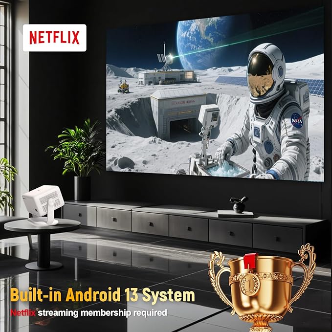 【Velec Officially Licensed & Google CTS Approved】Smart Projector with WiFi and Bluetooth, Auto Focus & Auto Keystone, 360°Rotation 4K Support Native 1080P, 650 ANSI Portable Mini Outdoor Projector