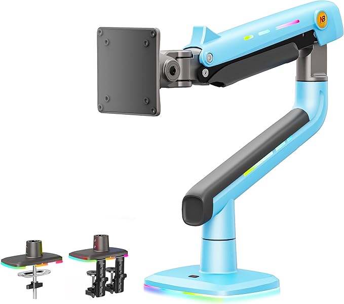 NB Gaming Monitor Arm or for 32 to 60 Inches Screen, Load up to 20 kg, VESA 75/100, RGB-Light, Heavy Duty, Multi Angle Adjustable, Premium Aluminum, Blue