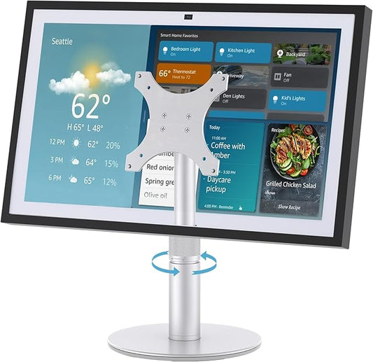 Almoz Desk Stand for Echo Show 21, Echo Show 15 (All Generations), Raises Up to 9.5" from Desk, Tilt and Swivel Mount for Alexa Echo Show 21, No Tools Required, Stable Centered Rod Design (UP-Silver)