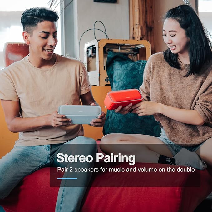 DOSS SoundBox Pro Bluetooth Speaker with 20W Stereo Sound, Active Extra Bass, IPX6 Waterproof, TWS Pairing, Multi-Colors Lights, 20H Playtime, Portable for Beach, Outdoor-Blue