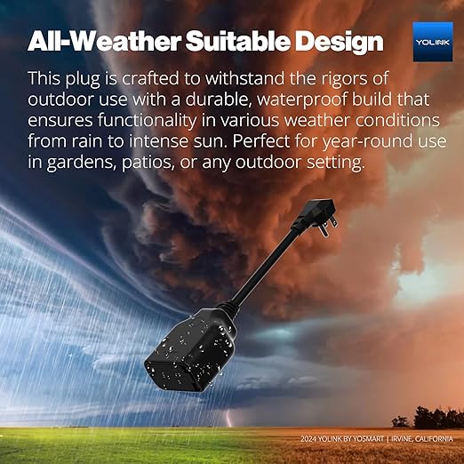 YoLink Smart Outdoor Energy Plug, IP65, 1800W, 15A Smart Plug with Real-Time Energy Monitoring, Automatic Safety Shutoff, Alexa & Google Assistant Compatible, Require YoLink Hub