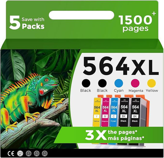 564XL Ink Cartridge for HP 564 XL Black Color Combo Compatible for HP564 HP564XL Printer 7520 5520 3520 6510 6520 4620 7510 5510 7525 7515 4622 6525 3521 5525 5515 5512 b210 Cyan Magenta Yellow 5-Pack