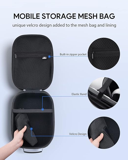 Aubika Carrying Case for Meta Quest 3S/Quest 2/ Quest 3/Pico 4/Vision Pro, Compatible with Elite/Battery Headset Strap Accessories, Hard Travel Case - Black