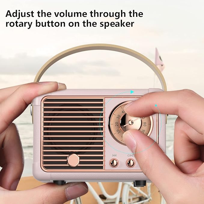 Retro Bluetooth Speaker, Portable Wireless Speaker with Crystal Clear Stereo Sound Rich Bass, Best Birthday Gifts Ideas for Women Teenage (Pink)