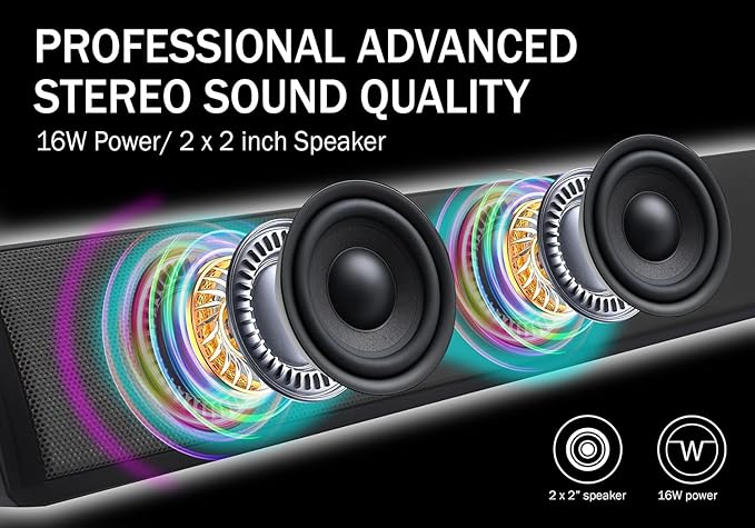 Magnavox MMA4020 Portable Speaker Soundbar with Bluetooth 5.0, Patented Vibrant LED Light Display, True 16 Watts RMS Sound, USB, TFT Playback, Great for Gaming, Stereo