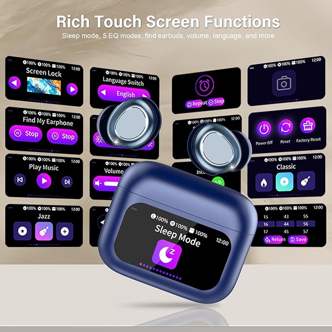 Sleep Earbuds Bluetooth 5.4 in Ear Touch Screen Sleep Headphones, Small Design Mini Sleep Earbuds for Side Sleepers with Sleep Mode, 48H Playtime Sleep Earphones Clear Calls, 5 EQ Modes, Blue