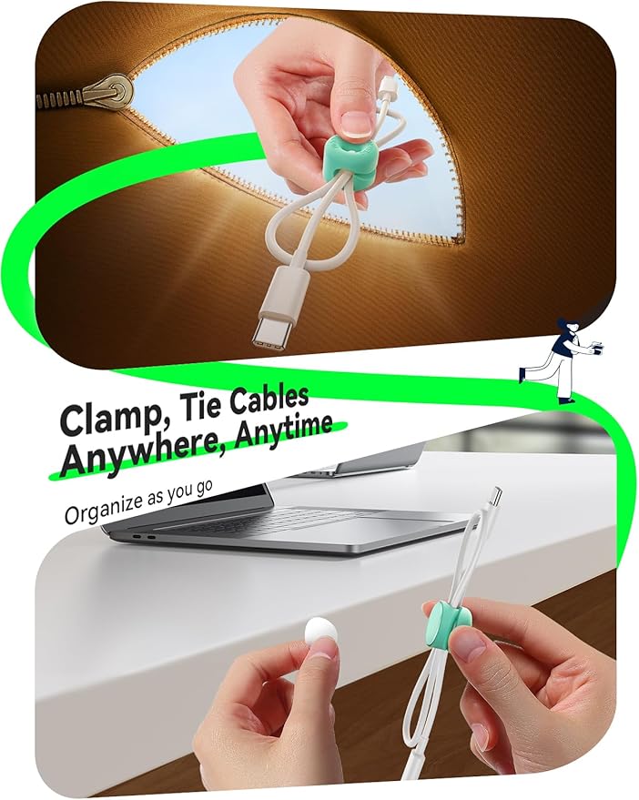 8Pack Cord Organizer JOYROOM Cable Clips [1s Side-Snap Lock] Silicone Cord Holder Cable Management, Adhesive Cord Clips Phone Charger Wire Keeper, Office Workspaces Desk Organization Home Accessories