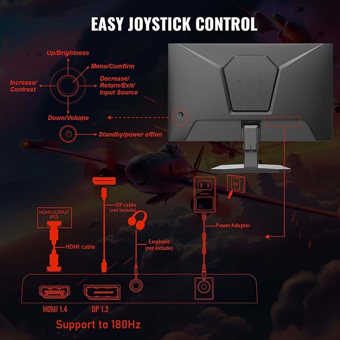 SANSUI 24 Inch Gaming Monitor 180Hz 1Ms FreeSync HDR 110% sRGB FHD 1080P Computer Monitor HDMI DP Ports Eye Care Frameless VESA Mount Cable Management (ES-G24F4L, HDMI Cable Included)