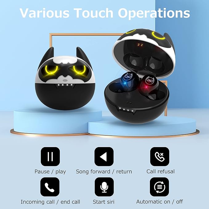 Kids Headphones for School Toddler Wireless Earbuds with Mic Bear Charging Case Waterproof Bluetooth Ear Buds for Boys Girls Teen 5+ Years, Compatible with Apple & Android,Earphones for Childrens.