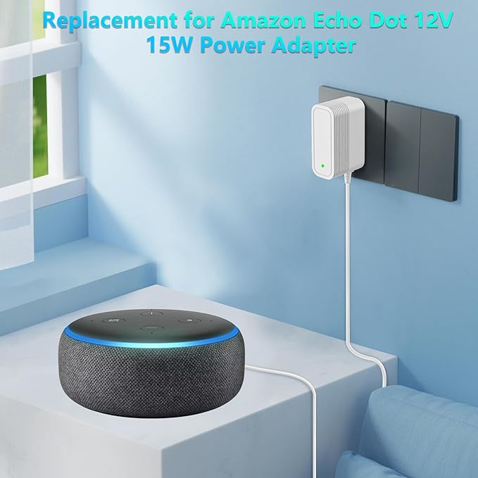 15W Power Adapter Replacement for Amazon Alexa Dot 3rd Gen, Dot 4th Gen, Dot 5th Gen 2022, Echo Pop, Echo Show 5, Echo Spot and Fire TV Cube Adapter Power Cord