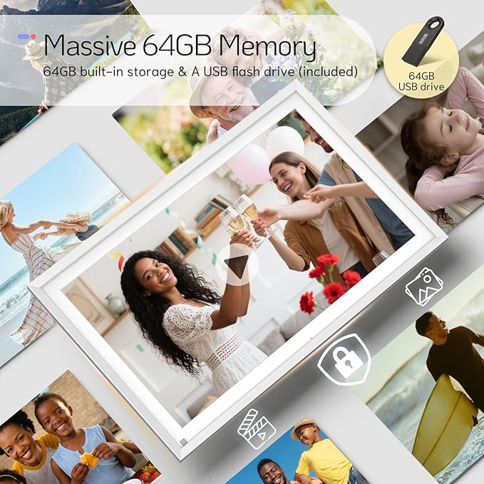 NexFoto 15.6 Inch Touchscreen Digital Picture Frame 64GB, FHD IPS WiFi Digital Photo Frame, Add Photos from Google Photos, Upload Videos via App/USB, Gifts for Newlywed, Wedding, Housewarming, Silver