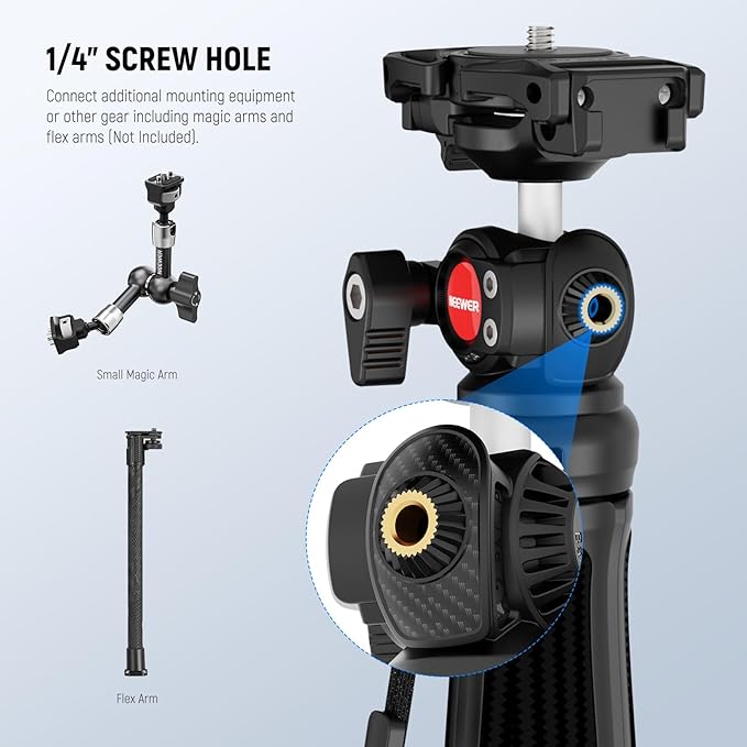 NEEWER TP38 Phone Camera Tripod, 15" Extendable Selfie Stick Metal Stand with Phone Holder, Action Camera Adapter Compatible with Hero 12 11 10 9, 360° Ball Head Travel Tripod for Vlogging