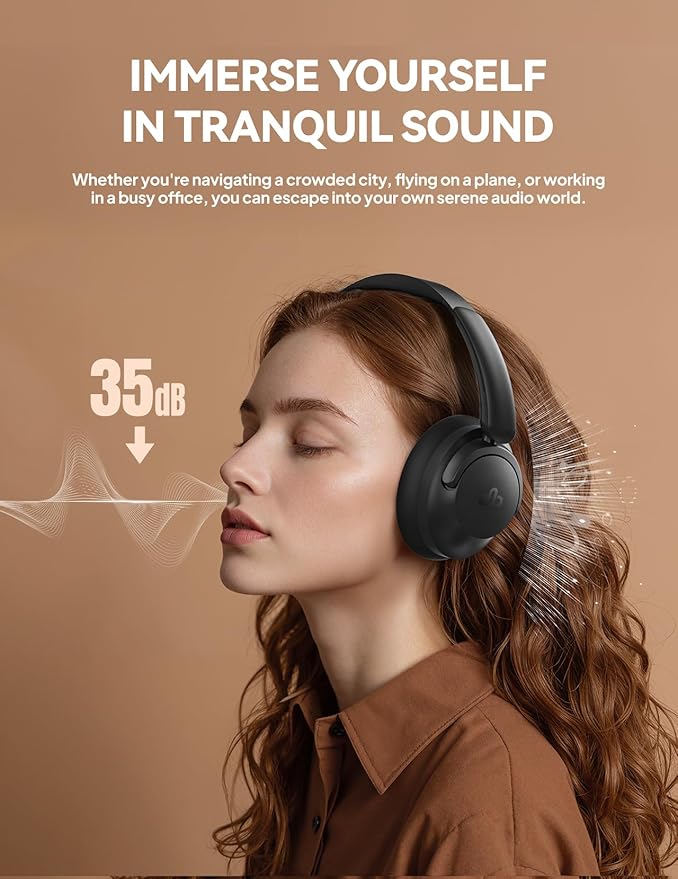 Hybrid Active Noise Cancelling Headphones, Over-Ear Bluetooth Headphone, 60H Playtime, Deep Bass, Transparency Mode, Comfort Fit Ear Cups, White Elephant Gifts for Adults, Travel Office Home - Black