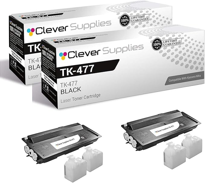 Clever Supplies CS Replacement Toner Cartridge Compatible with Kyocera-Mita TK-477 Black CS305 CS255 FS-6530MFP FS-6525MFP 255 305 2 Black Toner