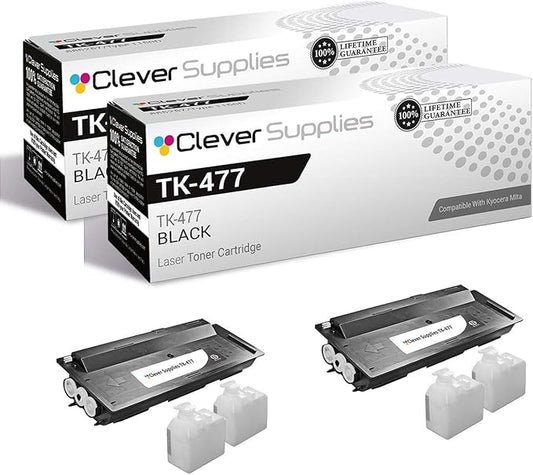 Clever Supplies CS Replacement Toner Cartridge Compatible with Kyocera-Mita TK-477 Black CS305 CS255 FS-6530MFP FS-6525MFP 255 305 2 Black Toner