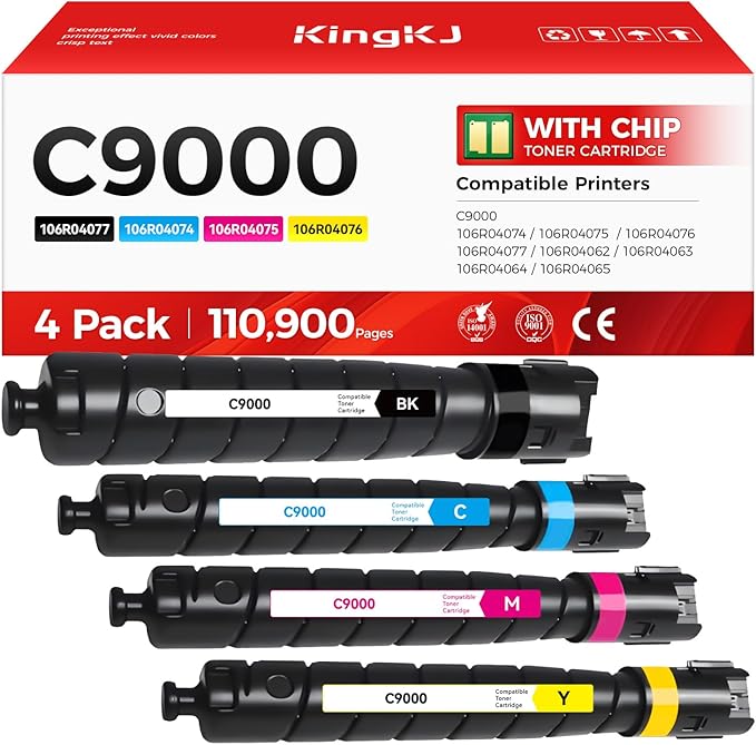 VersaLink C9000 High Capacity Toner Cartridge Set 4-Pack Replacement for Xerox 106R04074 106R04075 106R04076 106R04077 Toner Compatible with Xerox VersaLink C9000 Printer Ink Black Cyan Magenta Yellow