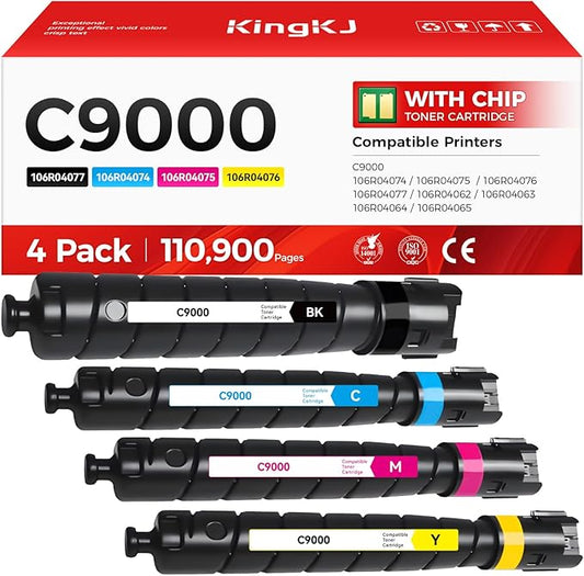 VersaLink C9000 High Capacity Toner Cartridge Set 4-Pack Replacement for Xerox 106R04074 106R04075 106R04076 106R04077 Toner Compatible with Xerox VersaLink C9000 Printer Ink Black Cyan Magenta Yellow