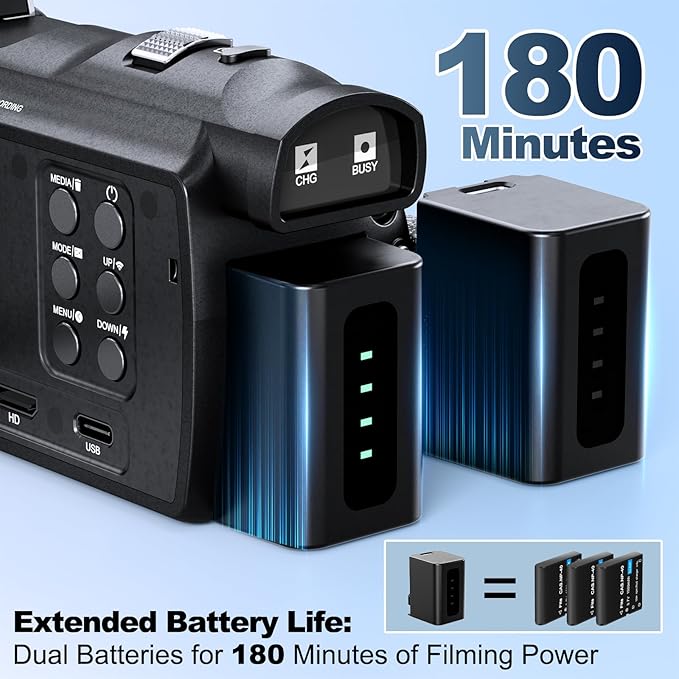 5K Camcorder Video Camera 48MP - WiFi, 3" 270° IPS Screen, 16X Zoom Autofocus & Anti-Shake, with 32GB Card & Mic, 2 Batteries, Vlogging Camera Recorder for YouTube Photography (Black)