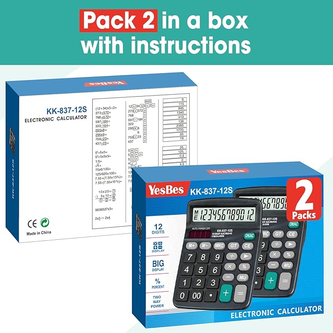 8 Pack Calculator Bulk, 12 Digits Calculators Desktop with Large LCD Display and Sensitive Butto, Solar and Battery Dual Power, Desk Calculator for Office, School, Home