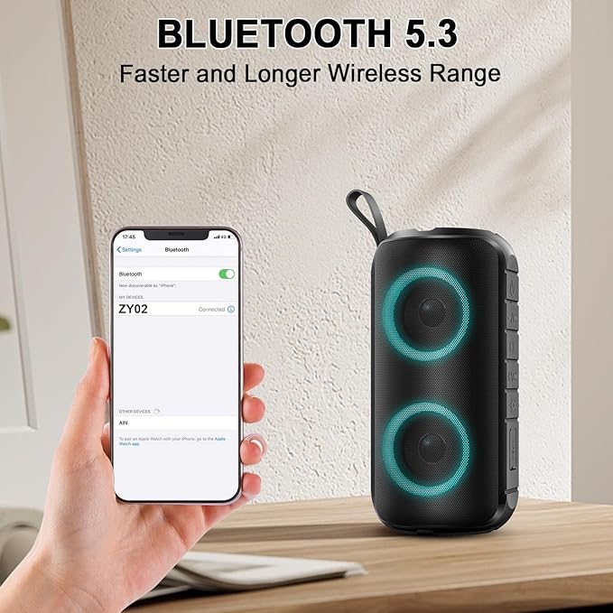 Bluetooth Speaker with 6D Loud Sound, 2025 New Portable Wireless Speaker, IPX7 Waterproof, RGB Lights, BT5.3, 12H Playtime, for Home/Party/Outdoor/Beach, Stocking Stuffers, White Elephant Gifts