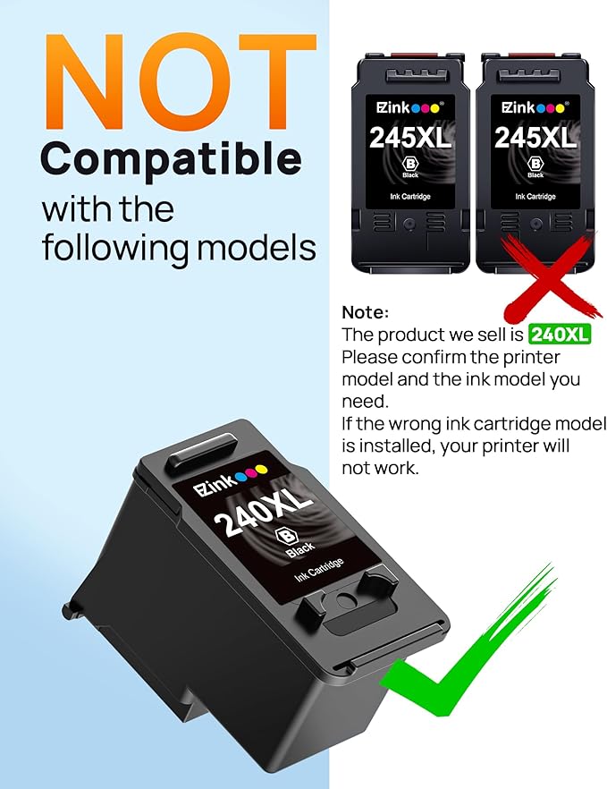 240XL 241XL Ink Cartridge Replacement for Canon 240XL 241XL Combo Pack, PG-240XL CL-241XL Works with PIXMA TS5120 MG2120 MG3620 MG3520 MG3522 MX452 MX472 MX512 MX532 Printer, 2 Pack